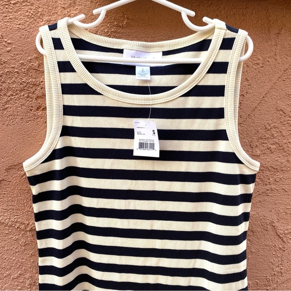 MOTHERHOOD MATERNITY TANK RIB KNIT DRESS FITTED BODYCON BLACK WHITE STRIPE - Picture 6 of 11